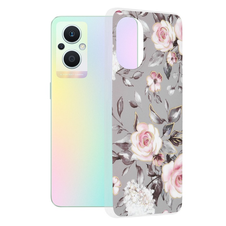 Калъф за Oppo Reno7 Lite/Reno8 Lite/OnePlus Nord N20 5G, Techsuit Marble Series, Bloom of Ruth Grey