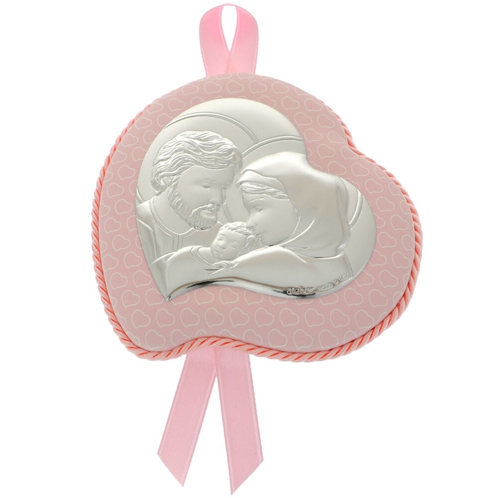 Szent család rózsaszín szív ikon 11cm