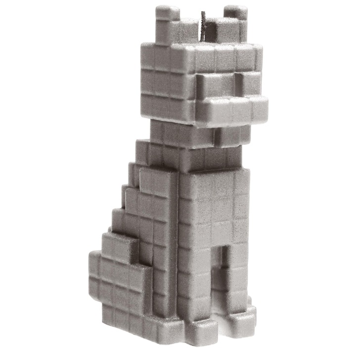 Lumanare Cat Pixel, Candellana, Gri, 7x8x15cm