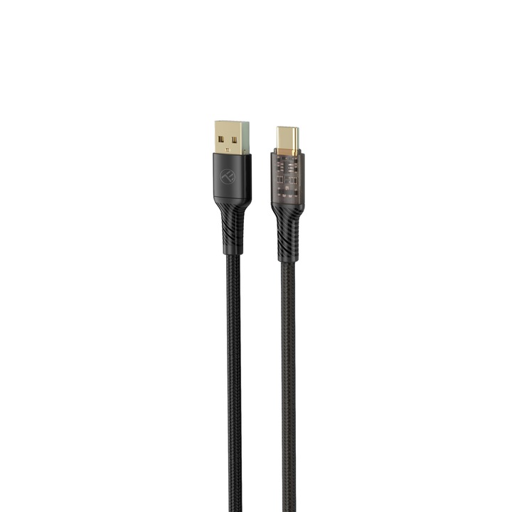 Átlátszó kábel Tellur USB a C típusúhoz, 3A, 1m, fekete