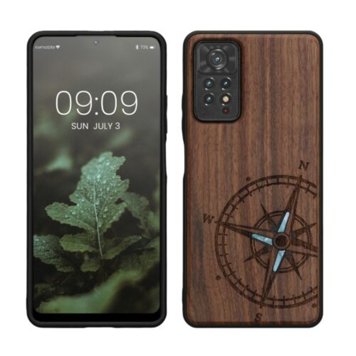 Kwmobile tok Xiaomi Redmi Note 11 Pro / Redmi Note 11 Pro 5G / Redmi Note 12 Pro készülékhez, fa, barna / kék, 57381.11