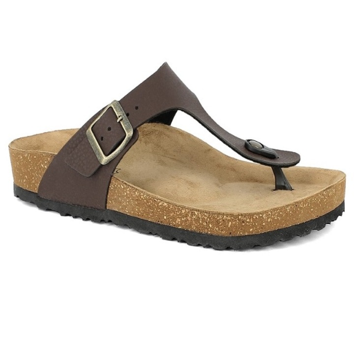 Slapi confortabili INBLU, pentru barbati, intre deget, maro reglabili, cu catarama