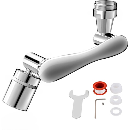 Aerator apa pivotant si rotativ 1440 grade in orice directie, adaptor pentru robinet cu 2 moduri de pulverizare dus/bule si functie de economizor consum apa in baie si bucatarie, cromat, argintiu