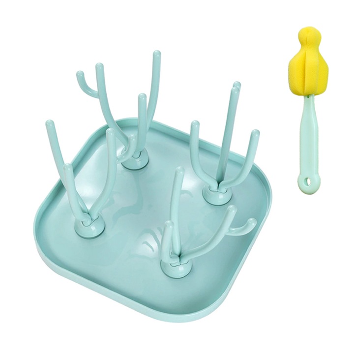 Suport pentru uscare biberoane, FreeBiz®, Pliabil, tetine, cani, Fara BPA,15x26x15.5cm, Verde