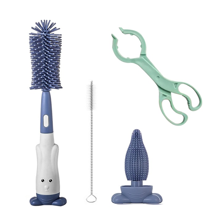 Set 4 Perii biberoane, FreeBiz®, tetine, cani, Polipropilena/Nylon, Violet
