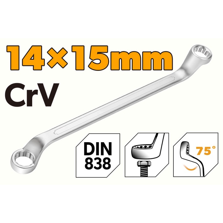 Cheie inelara dubla Cr-V 14x15 mm, otel crom vanadiu, finisaj mat, TOLSEN, ideala pentru lucrari de precizie si mecanica
