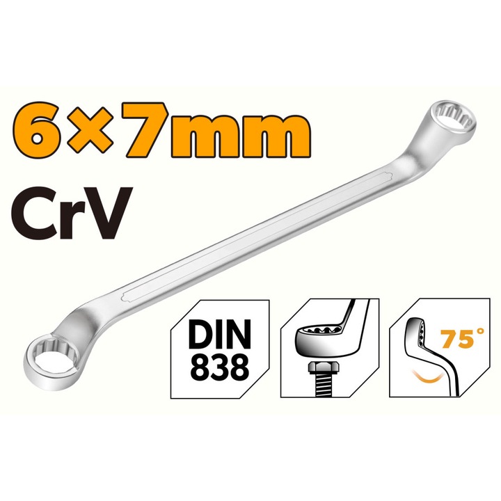 Cheie inelara dubla TOLSEN 6x7 mm, Cr-V, standard DIN838, finisaj mat cromat, rezistenta si precisa, pentru uz industrial