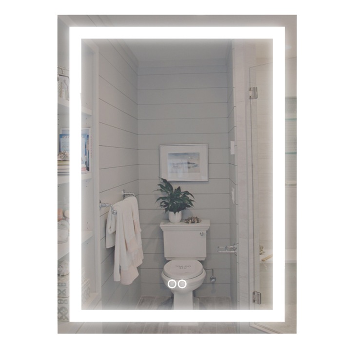 Fürdőszobatükör LED világítással 60 mm x 80 mm, páramentesítő funkció, érintőkapcsoló F203