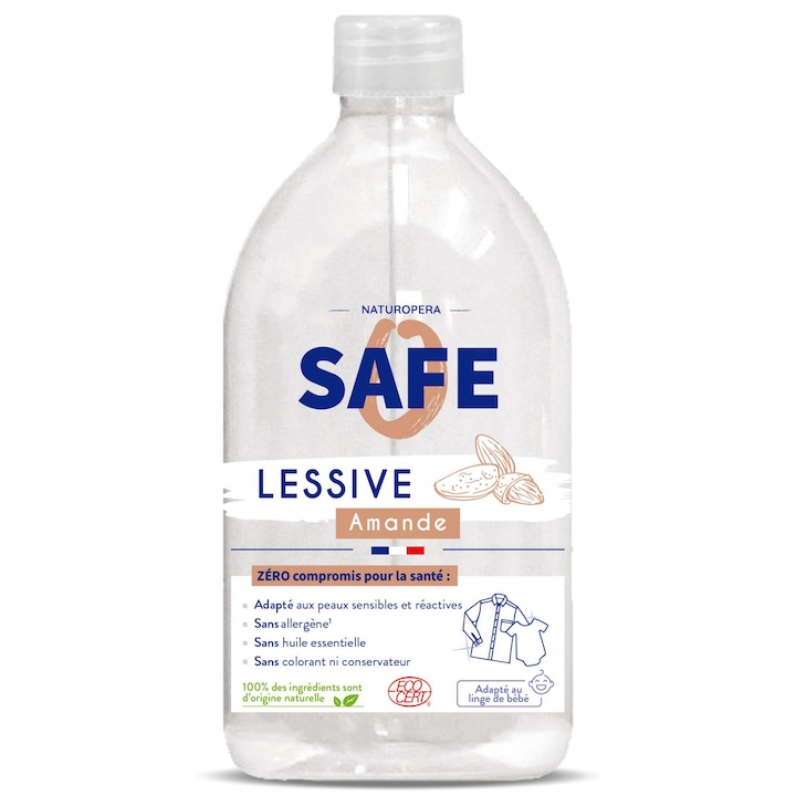 BIO mosószer ruhákhoz, mandula illatú, allergénmentes Safe, 1 L