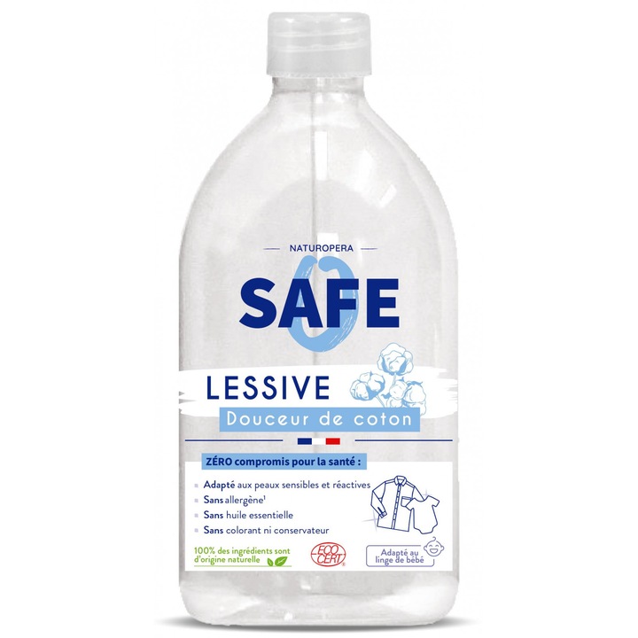 Detergent BIO pentru rufe, parfum proaspat de bumbac, fara alergeni Safe, 1 L