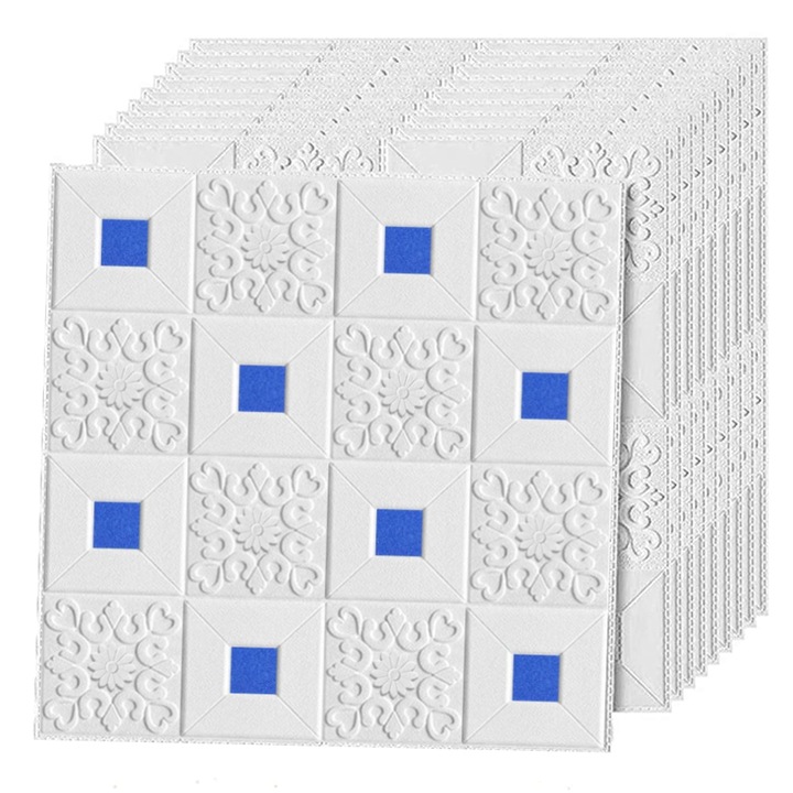 Teno 3D Tapétakészlet, 10 db, öntapadós, fali/mennyezeti, vízálló, könnyen felszerelhető, modern dizájn, 70x70 cm, kék