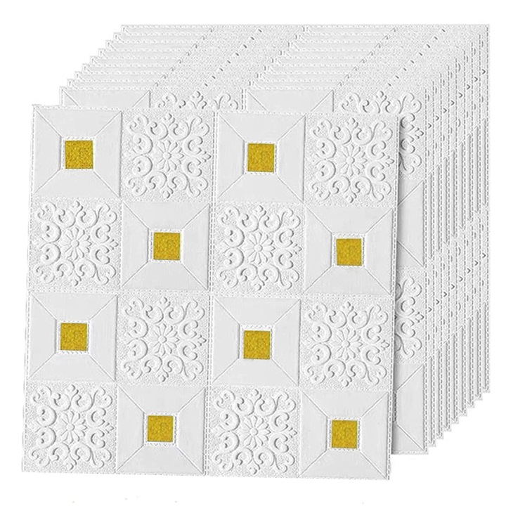 Set 20x Tapet 3D Teno®, autoadeziv, perete/tavan, waterproof, usor de montat, design modern, 70x70 cm, auriu