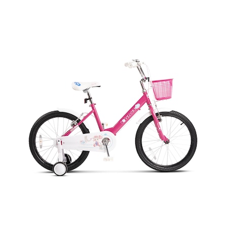 Bicicleta copii 7-10 ani Kids BMX Princess JSX2002, roti 20", frane V-Brake fata-spate, cauciucuri late tip MTB, roti ajutatoare, fucsia