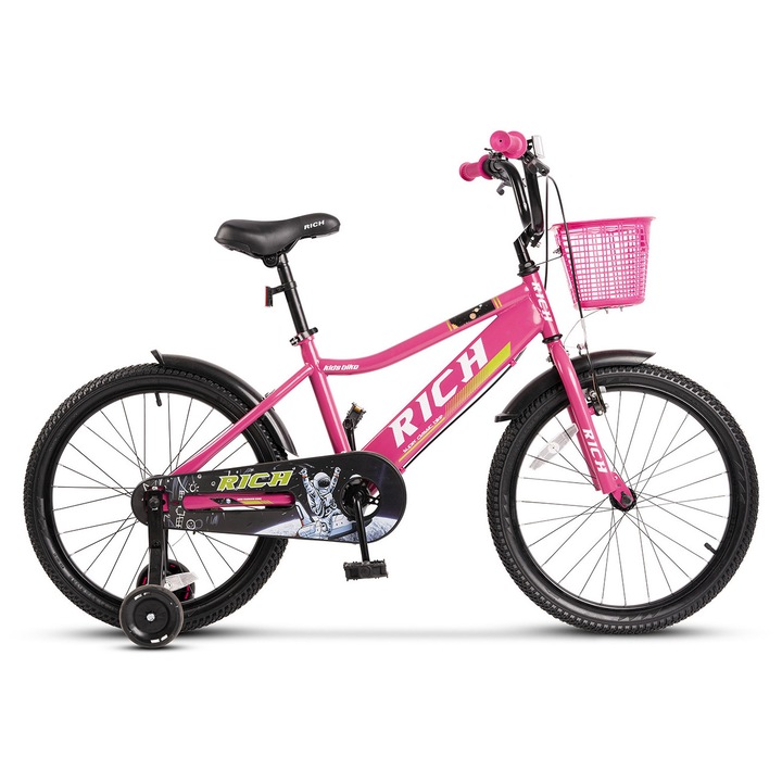 Детски велосипед 7-10 години Kids BMX Princess JSX2005, 20" колела, предни V-Brake спирачки, заден барабан, широки MTB гуми, тренировъчни колела, розов