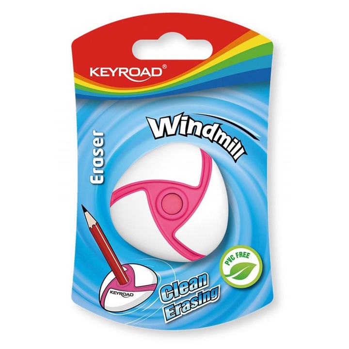 KEYROAD Windmill Design radír, fehér/színes, buborékfóliás