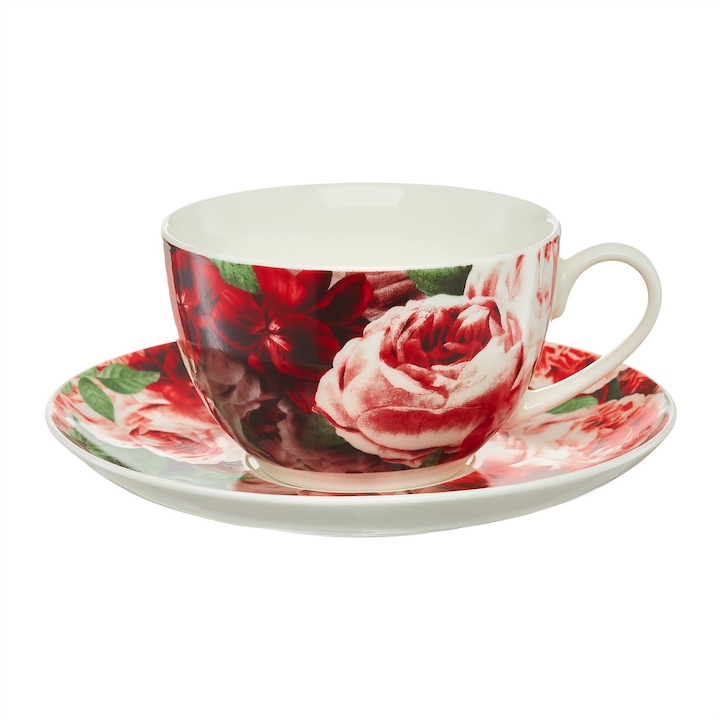 Set servire ceai sau cafea, 12 piese, 6 persoane, portelan, Ambition Peony