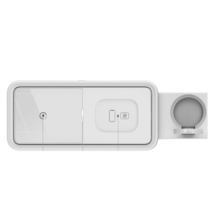 Dock compatibil cu Apple Watch 1/2/3/4/5/6/7/SE/8/Ultra 38/40/41/42/44/45/49 mm, statie de incarcare 4 in 1, 1type-c si 3 incarcatoare wireless pliabile pentru apple watch si 2 telefoane mobile sau airpod-uri si telefon mobil, 36W, Alb