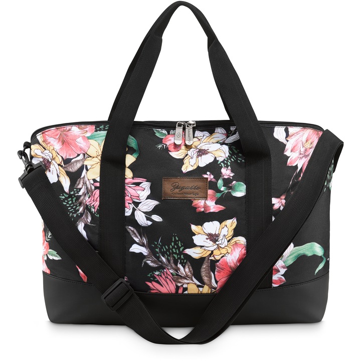 Пътна чанта, За самолет, Черна с изображения на цветя, Дамска, 40x30x16 см, ZG821