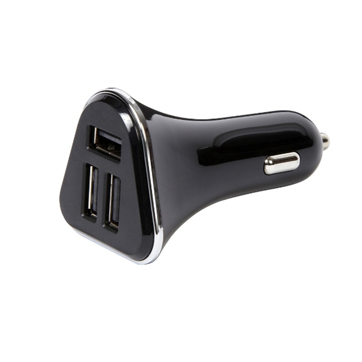 G-Tech univerzális autós töltő, 3 USB port, műanyag, 1A, fekete