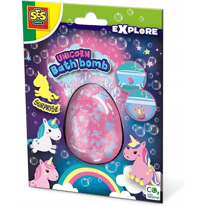 Bomba de baie cu unicorn, SES Creative, Plastic, +3 ani, Roz/Albastru, SES25126