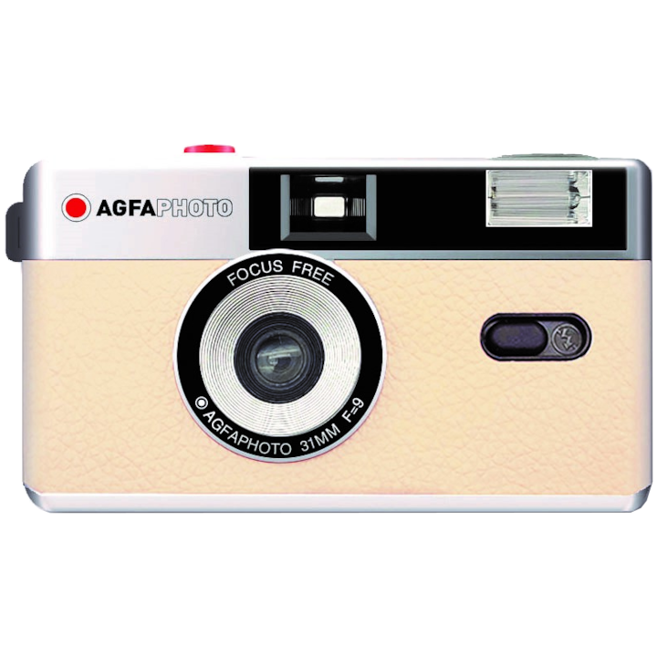 Aparat foto pe film AgfaPhoto 35mm, blitz, bej