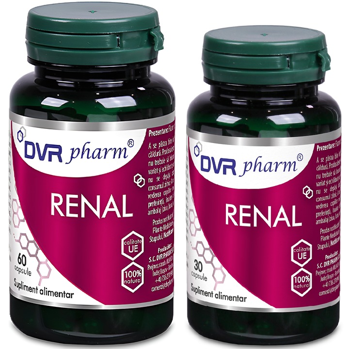 Pachet Renal, supliment premium pentru sanatatea rinichilor si a vezicii, 2flacoane, 90cps, DVR Pharm