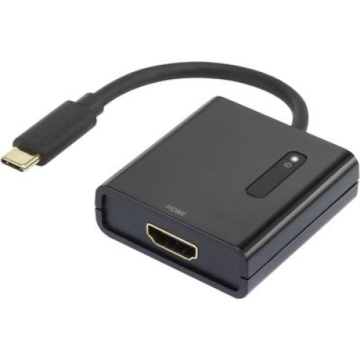 USB - HDMI конвертор адаптер, 1x USB C щепсел - 1x HDMI гнездо, позлатен, черен, Renkforce (RF-4472892)