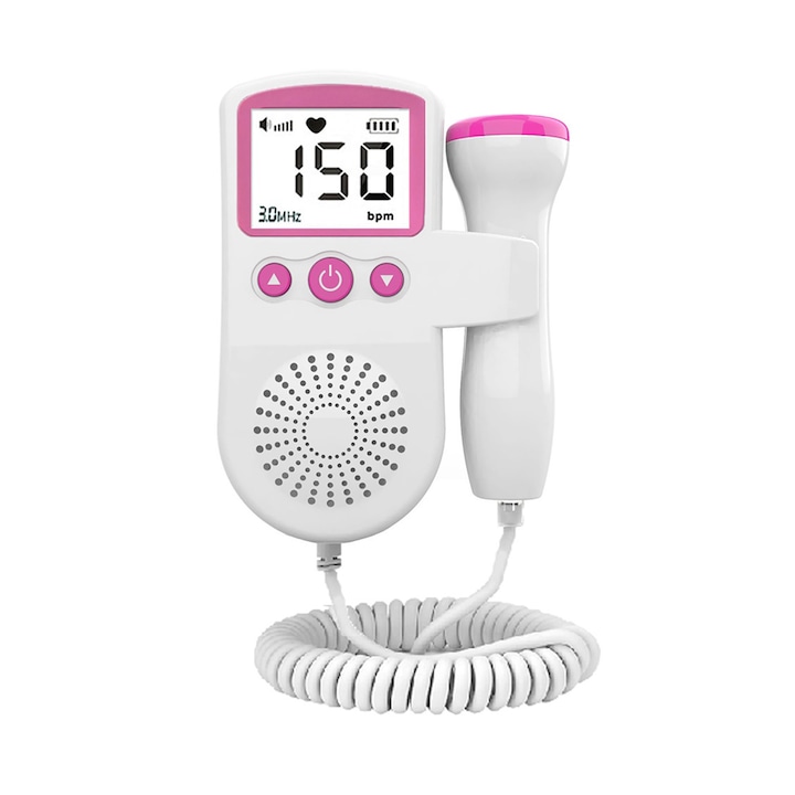 Monitor fetal Doppler pentru masurarea functiilor vitale la fat, Darklove, Cu afisaj LCD si sonda foarte sensibila, Reducerea inteligenta a zgomotului, Compatibil cu casti si difuzoare, Plastic, Roz