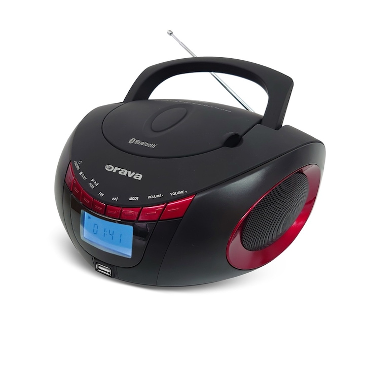 Orava RCD-813R USB, AUX, Bluetooth, 4.4 W, CD, FM Fekete-Piros hordozható CD/USB lejátszó