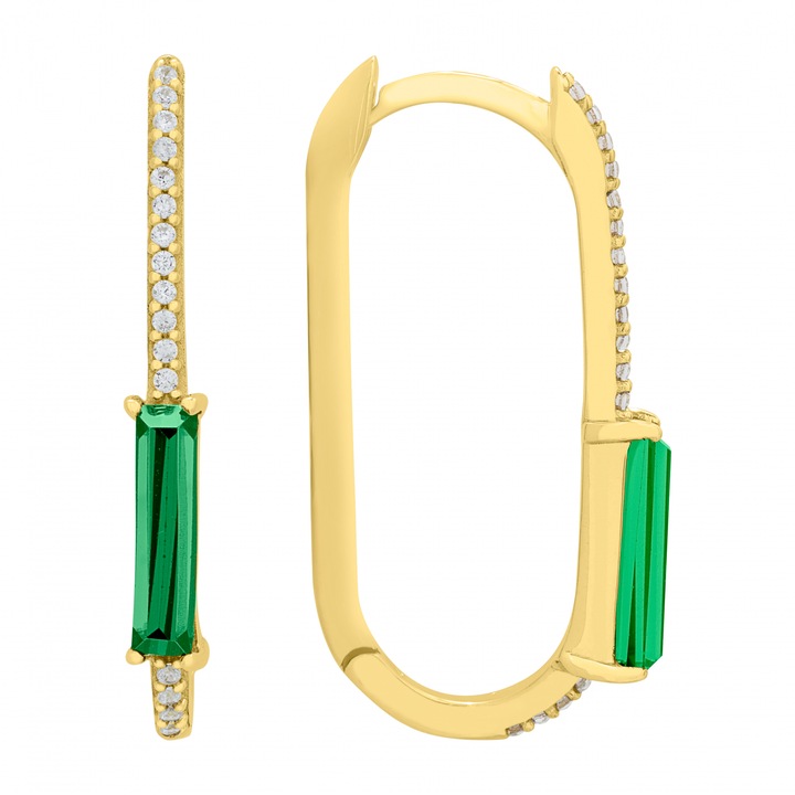 Cercei aur galben 14k zirconia alb-verde