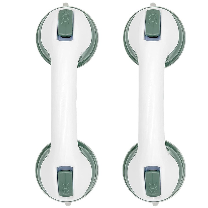 Set 2 bari de sprijin pentru baie, Sundiguer, Plastic, 30x9cm, Verde/Alb