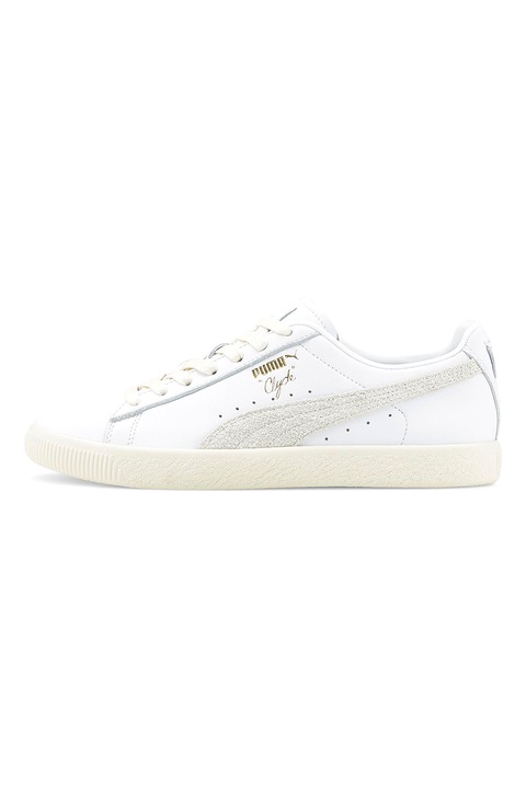 Puma, Clyde Base bőrcipő logós részletekkel, Világosszürke, Fehér, 7.5