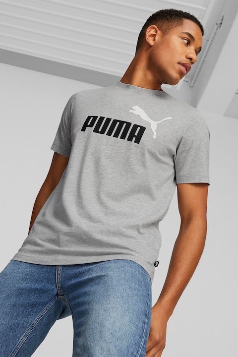 Puma, Памучна тениска Essentials+ 2 с лого, Светлосив меланж