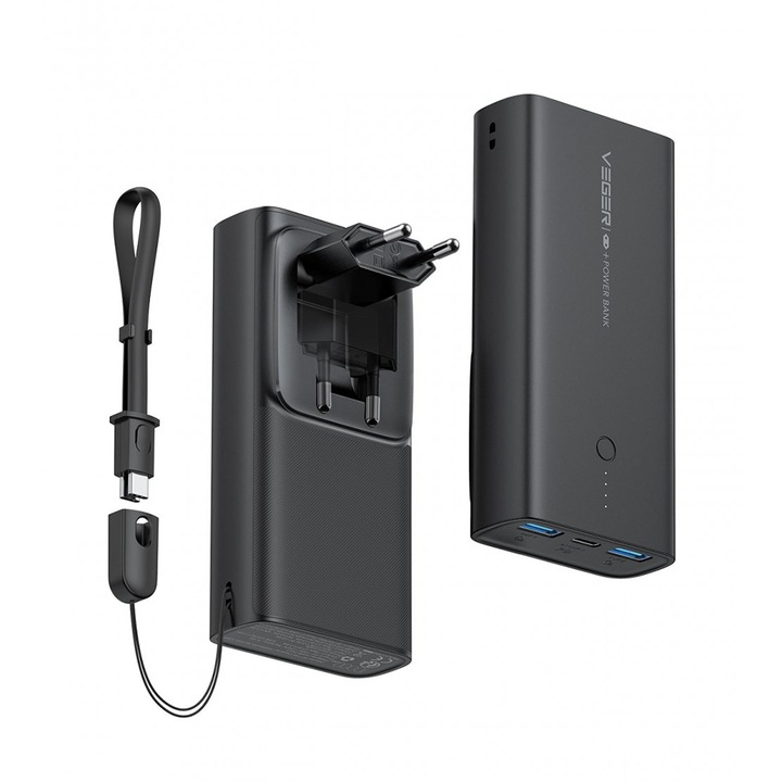 G-Tech ACE100 Veger külső akkumulátor, PowerBank, gyorstöltés 22,5 W, 10000 mAh, dugós adapter, fekete