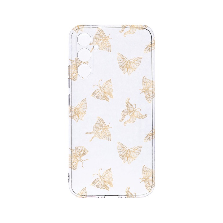Husa BestCase® Clear Silicon 2MM, Compatibila Cu Samsung Galaxy S23 FE, Gold Butterfly, Antisoc, Protectie Camera, Margini ridicate pentru protectia ecranului, T 919