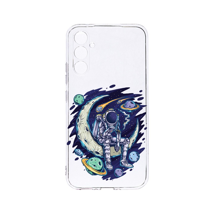 Husa BestCase® Clear Silicon 2MM, Compatibila Cu Samsung Galaxy S23 FE, Astronaut On Moon, Antisoc, Protectie Camera, Margini ridicate pentru protectia ecranului, T 1002