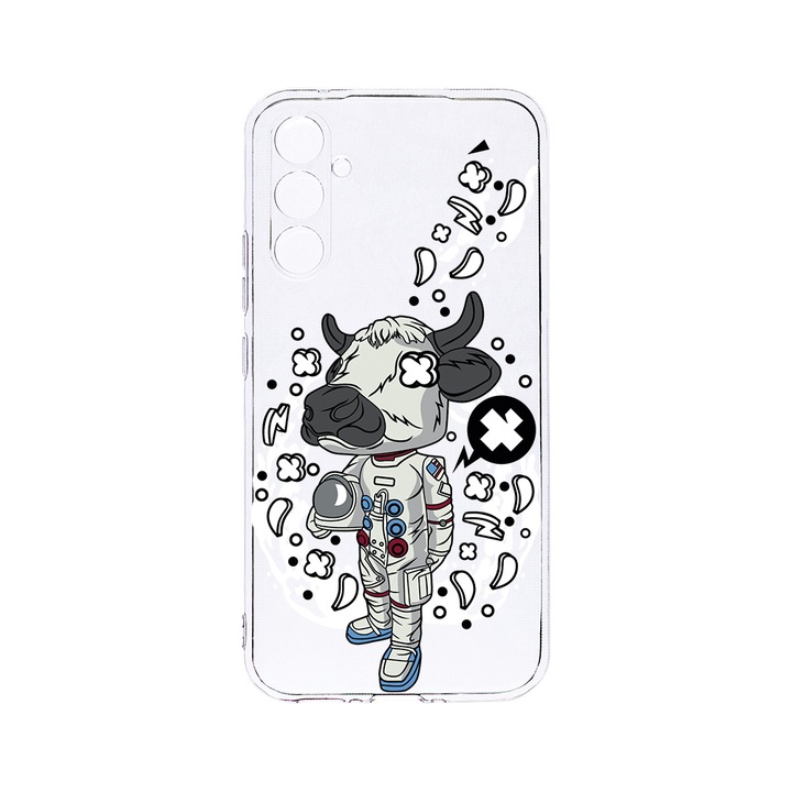 BestCase 2MM Clear Szilikon telefontok, Samsung Galaxy A34, Cow Astronaut, Kamera védelem, strapabíró, T 976
