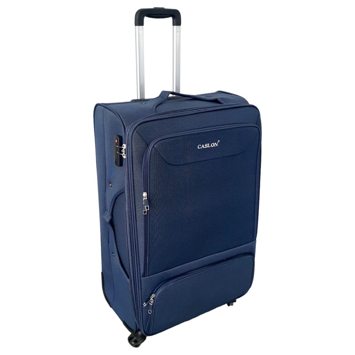 Textil gurulós bőrönd, 4 kerék, tengerészkék, nagy, 70x48x32 cm TRC03