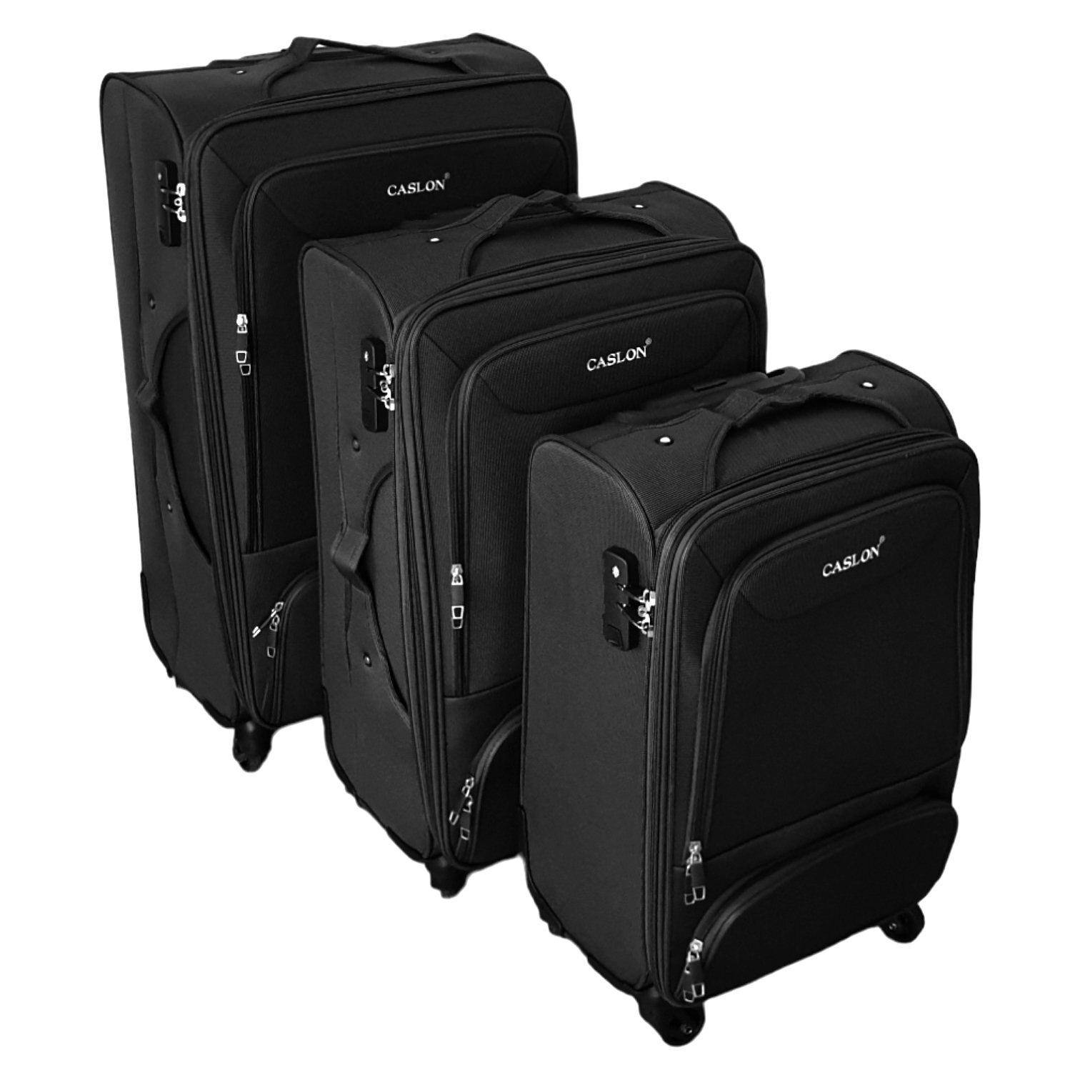 Комплект 3 текстилни куфара-количка, 4 колела, черни, 3 размера, TRC27 .