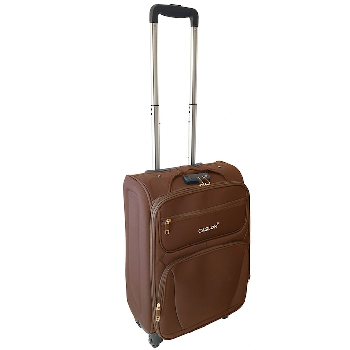 Текстилен куфар-количка, 4 колела, кафяв, малък, 50x37x25 см, TRC28