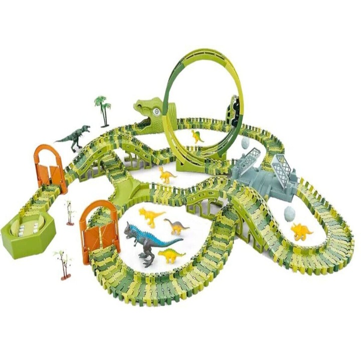 Játék dinoszaurusz versenypálya, Stator, 324 elem, 530cm, Műanyag, 3 év + Z533