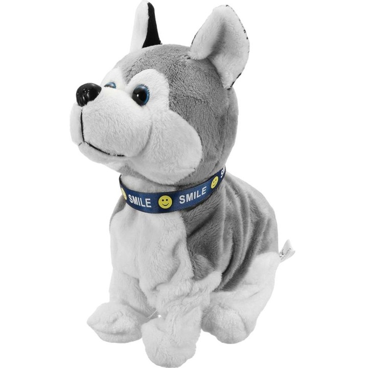 Jucarie de plus Husky interactiva, Plastic/Textil, Alb/Gri, 3+