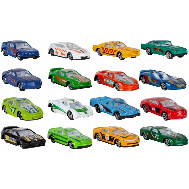 Set 16 masinute, Stator, Metal, 3+ ani, 37 x 20.5 x 4 cm, Multicolor