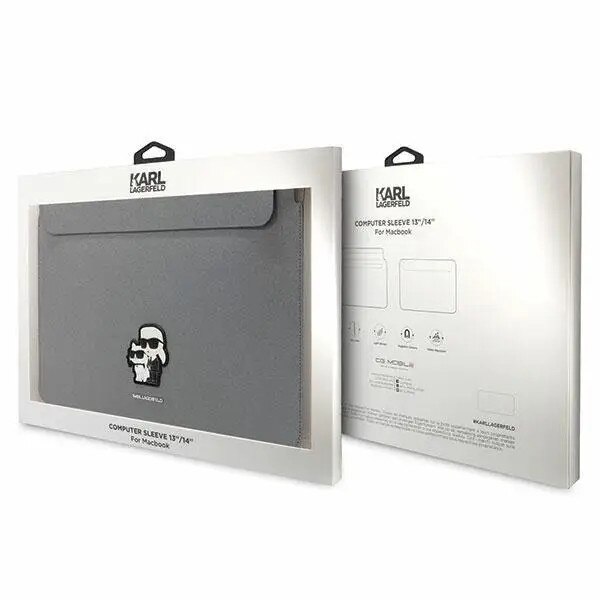 Husa Karl Lagerfeld Saffiano Karl Choupette compatibila cu laptop 14 inch Silver