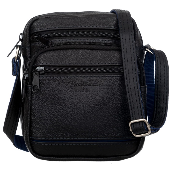 Férfi kézitáska, Kalentik, Természetes bőr, Fekete