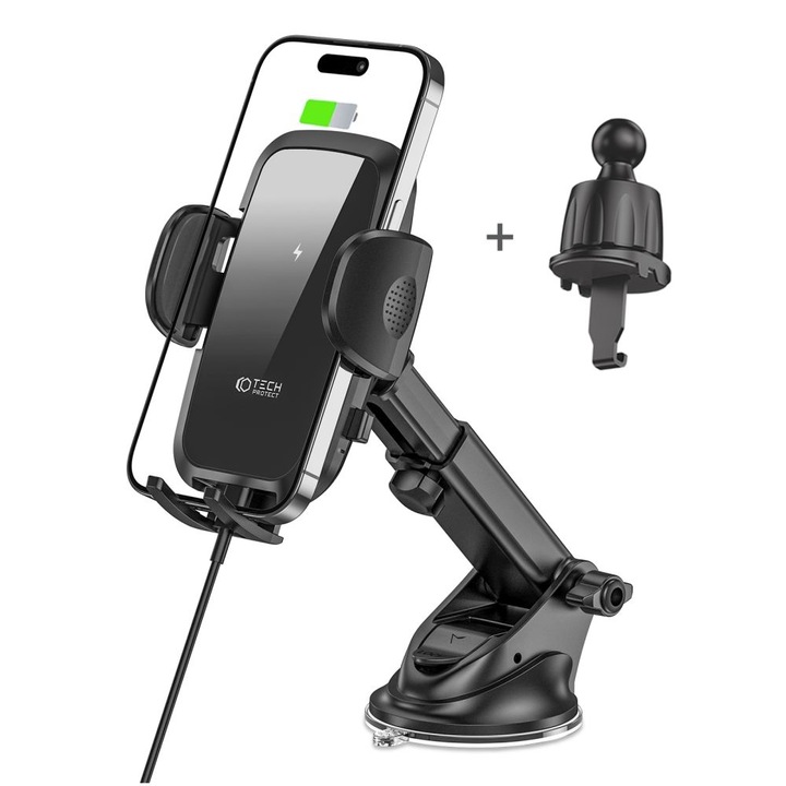 Безжично зарядно fixGuard Tech, 2in1, DashBoard & Airvent 15W, Qi Wireless, Black