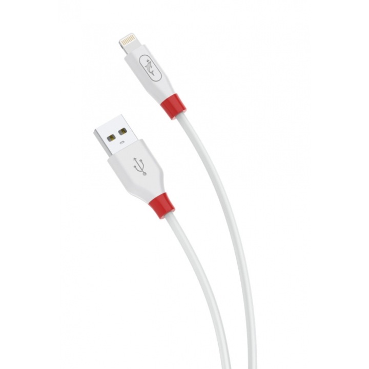 Cablu USB, SkyDolphin, S18L, PVC, Lightning, 2.4A, 1m, Alb