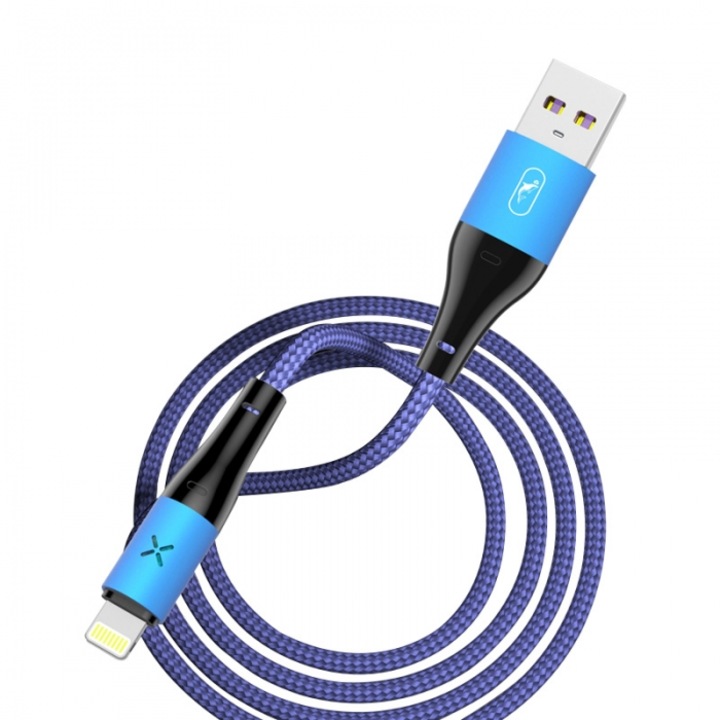 Cablu USB, SkyDolphin, Aluminiu, Lightning, 3A, 1m, Albastru inchis