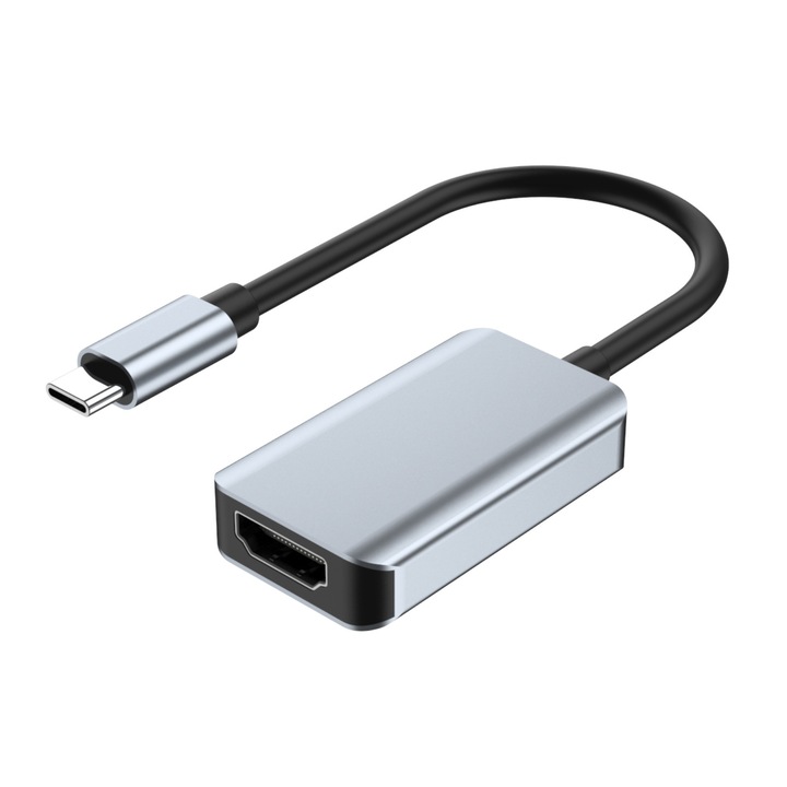 Адаптер Jiafa BYL-2006A, От USB-C (мъжки) към HDMI (женски), Поддръжка на 4K, 2K, 1080p и 720p, 60 Hz, Сив/Черен