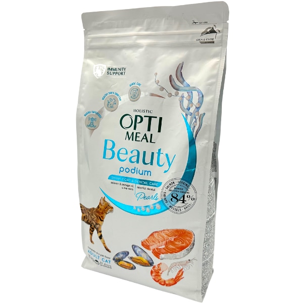 Суха Храна за Котки в Зряла Възраст Opti Meal Beauty Podium Shiny Coat